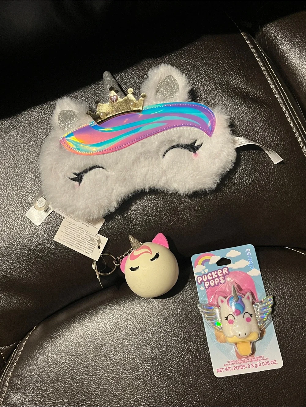 Claire’s Unicorn Bundle | Sleep Mask, Squishy Keychain & Lip Gloss NWT
